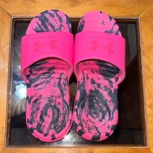Under Armour Pink and Black Slides